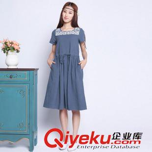 5.28 七里街QLJ951 新款夏装亚麻大码裙子 时尚蕾丝拼接短袖棉麻连衣裙