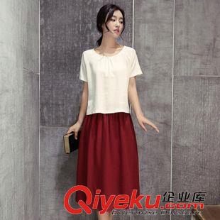 5.29 2015夏季新款韓系中長(zhǎng)款短袖兩件套牛仔裙子連衣裙女裝T恤套裝裙
