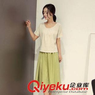 5.29 2015夏新款韓版寬松優(yōu)雅文藝復古棉麻兩件套大擺中長款連衣裙亞麻原始圖片3