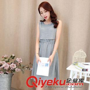 5.30 2015夏季新款棉麻連衣裙假兩件無袖圓領(lǐng)中裙女時(shí)尚修身套裙中長(zhǎng)款原始圖片3