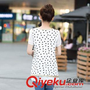 5.30 2015女夏季新款短袖雪紡衫女修身大碼假兩件拼接圓點(diǎn)女上衣蕾絲衫原始圖片2