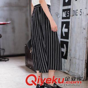 5.33 夏季新款韓版豎條紋高腰闊腿褲七分褲 高腰休閑褲寬松七分褲女潮