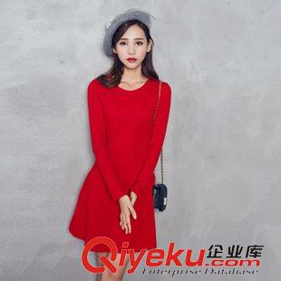 連衣裙 806B韓版秋冬款女裝定制 純色修身圓領(lǐng)長(zhǎng)袖加厚連衣裙