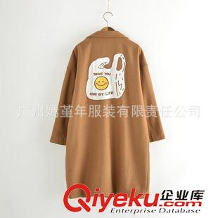 10月1日~10月10日新款 韓國(guó)童趣軟妹大購(gòu)物袋刺繡中長(zhǎng)款毛呢外套風(fēng)衣