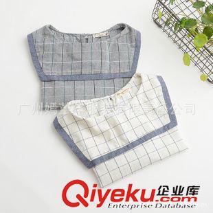 -----》連衣裙 夏裝新款日系休閑海軍領(lǐng)短袖大格子清新學(xué)院風(fēng)女襯衫原始圖片3