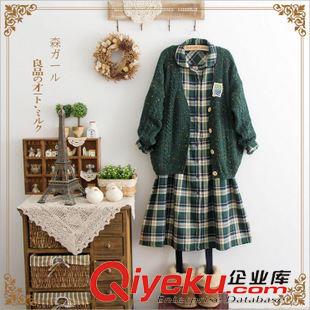 -----》連衣裙 N132 清新 復古文藝彼得潘小翻領格子棉麻長袖秋冬連衣裙原始圖片3