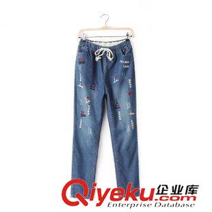 -----》牛仔褲 N072日系森林系寬松刺繡樂器休閑直筒牛仔褲長褲 秋冬新款
