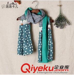 -----》配飾 D064 2014秋冬新款森女日系森系碎花波點(diǎn)拼接花邊拼布圍巾原始圖片2