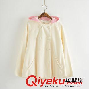 9月7日~9月12日新款 1671  2015秋冬新款甜美兔子長耳朵毛呢外套軟妹純色連帽可愛原始圖片2