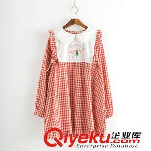 9月7日~9月12日新款 1661 2015初秋新款軟妹小動物印花娃娃翻領格子長袖襯衫連衣裙原始圖片2