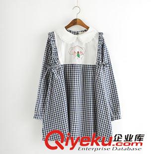 9月7日~9月12日新款 1661 2015初秋新款軟妹小動物印花娃娃翻領格子長袖襯衫連衣裙原始圖片3