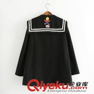 9月7日~9月12日新款 1654  2015秋新款日系軟妹海軍風領刺繡跳躍小娃娃毛呢外套原始圖片2