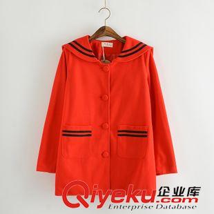 9月7日~9月12日新款 1654  2015秋新款日系軟妹海軍風領刺繡跳躍小娃娃毛呢外套原始圖片3