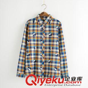 9月7日~9月12日新款 1642  2015秋新款日系學院風基本款刺繡格子襯衫原始圖片2
