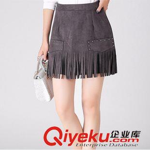 短裙 2015秋冬新款小香風麂皮絨流蘇半身高腰顯瘦短裙女潮原始圖片3