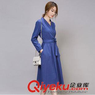針織 2015秋季韓版新款個性時尚氣質高貴簡約棉麻長裙系帶連衣裙女裝
