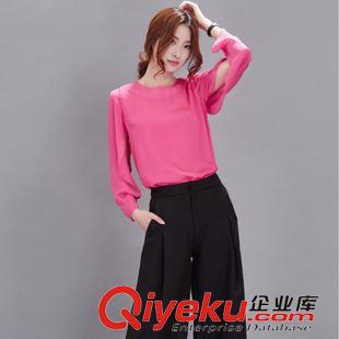 套裝 2015秋季新款女裝歐美休閑時(shí)尚簡(jiǎn)約長(zhǎng)袖鏤空兩件套闊腿褲套裝原始圖片2