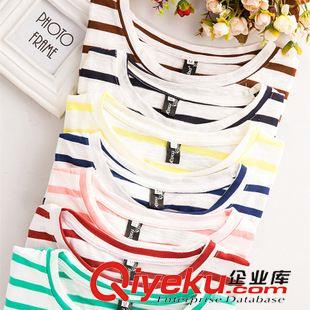 8月27號(hào)新款 2015夏季新款韓版竹節(jié)棉條紋寬松圓領(lǐng)短袖T恤打底衫原始圖片3