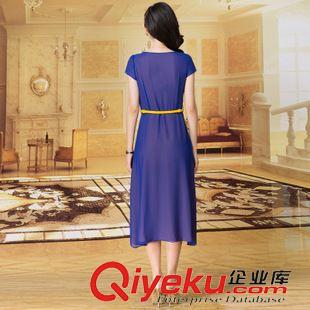 8月26號(hào)新款 時(shí)裝周2015夏新款優(yōu)雅氣質(zhì)女裝顯瘦拼色短袖修身雪紡連衣裙送腰帶