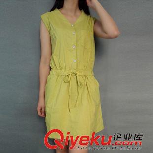 8月18號新款 棉麻圓領無袖連衣裙短裙夏季新款四?？鄢槔K系腰口袋連衣裙