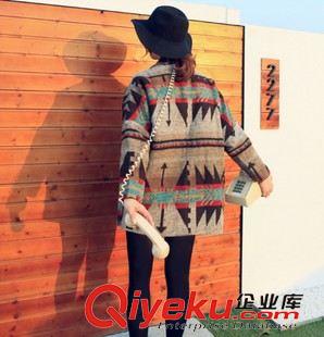 2015秋冬毛呢 一件代發2015秋季新品女裝時尚民族風寬松西服一粒扣毛呢外套潮