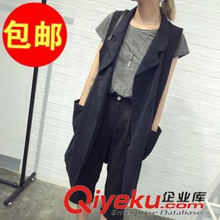 8月下旬新款 包郵女裝*初秋新品 韓范時尚甜美休閑無袖馬夾中長款無扣百搭黑外