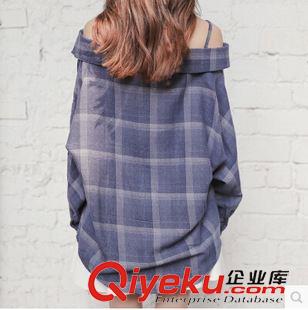 10月1号新款 包邮女装加盟 秋冬新品 韩版时尚大格子吊带露肩宽松显瘦衬衫上衣