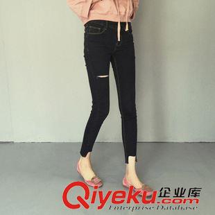 10月4号新款 加盟女*秋冬新品 韩国裤脚缺口弹力割破修身牛仔裤小脚长裤女学生