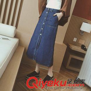 10月10號新款 包郵女*秋冬新品歐美高腰牛仔中裙修身口袋單排扣牛仔包臀裙子女原始圖片2