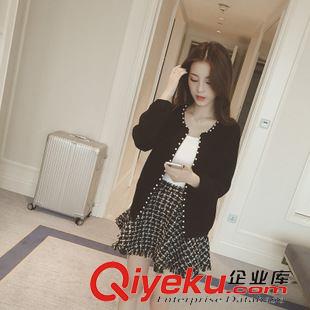 10月22號新款 加盟女*2015秋冬新品韓版純色百搭珍珠長袖開衫短款外套上衣女