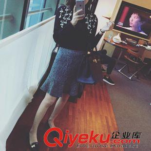 10月24號新款 加盟女*秋冬新品 韓版時(shí)尚寬松百搭灰色荷葉邊呢子高腰半身裙中裙原始圖片2
