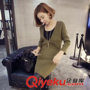 毛衣 佐妮婭*2015秋季新款韓版V領(lǐng)七分袖中長(zhǎng)款修身百搭針織毛衣女原始圖片3
