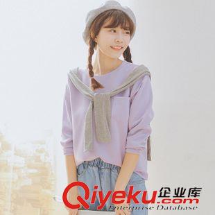 2015.08.23 實拍 2015秋冬韓國冰淇淋色甜美小清新口袋長袖T恤女打底衫原始圖片3