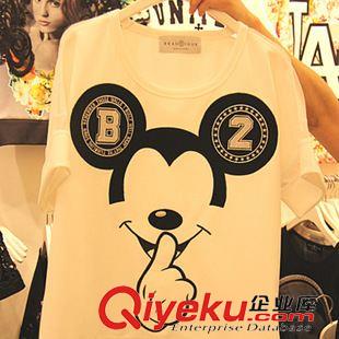 2015 02上新 時尚網(wǎng)紗拼接設(shè)計感卡通Mickey米奇網(wǎng)紗TEET恤女原始圖片2