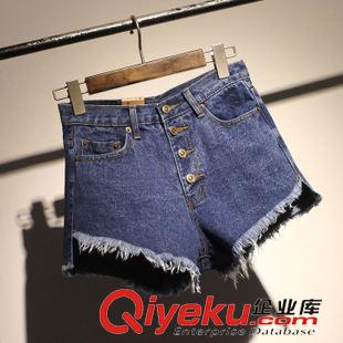 2015-05 上新 2015夏季新款牛仔短褲女 復古風AMG新款潮韓國流蘇4粒扣高腰短褲原始圖片3