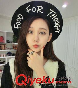 GD權(quán)志龍同款 時(shí)尚dp潮Food for thought字母街拍GD原宿風(fēng)羊毛平頂禮帽原始圖片2