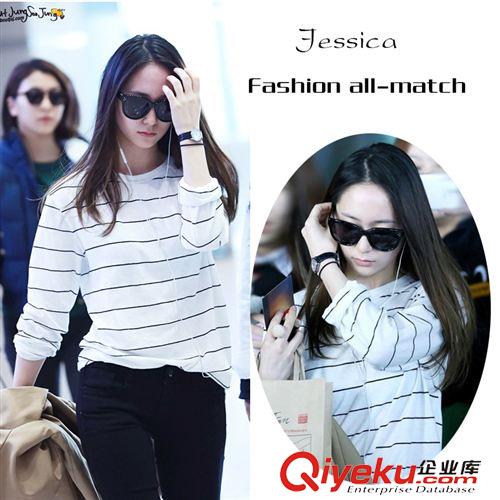 女士T恤 fx鄭秀晶Jessica&Krystal金浦機場同款t恤黑白長袖寬松打底衫原始圖片3