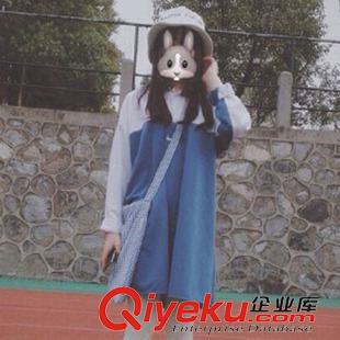 連衣裙 韓國ulzzang原宿勾勾刺繡拼接polo寬松翻領長款長袖連衣裙原始圖片2