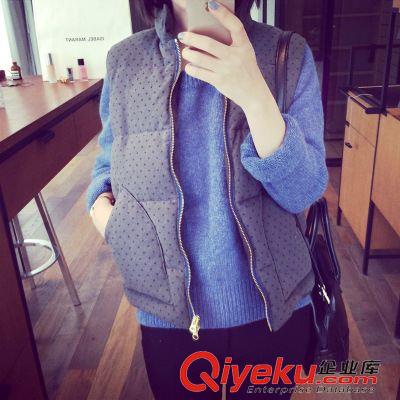 外套 秋季新款女裝韓版外搭馬甲深灰撞藍(lán)色波點(diǎn)有口袋棉襖背心原始圖片2
