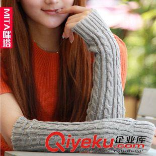 成人 手套 新款冬季長統(tǒng)麻花半指手套 針織毛線保暖男女露指手臂套批發(fā)原始圖片2