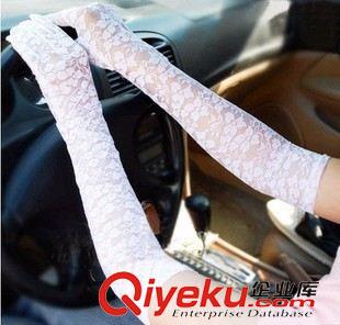 防曬手套 夏季女士開車防紫外線蕾絲長款防曬袖套 薄款蕾絲長款五指手套原始圖片2