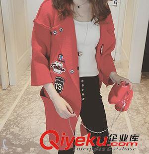 爆款推薦！ 2015女裝秋季新品韓范純色口袋毛線開衫貼布徽章外套原始圖片2