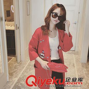 爆款推薦！ 2015女裝秋季新品韓范純色口袋毛線開衫貼布徽章外套原始圖片3