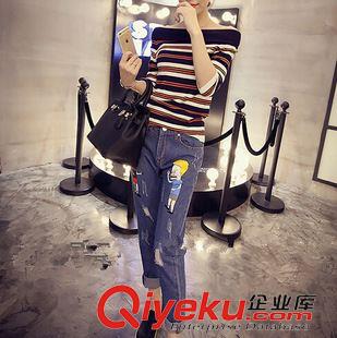 {zx1}新品牛仔！ 2015秋裝潮爆新款韓版卡通印花寬松顯瘦百搭破洞牛仔褲垮褲原始圖片3