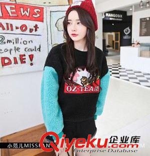 10月22號(hào)上新！ 2015秋冬 韓版卡通刺繡貼布拼色長(zhǎng)袖羊羔毛套頭加厚衛(wèi)衣原始圖片2