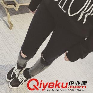 10月17號上新！ 2015秋冬新款 高腰牛仔褲女修身做舊破洞漸變鉛筆褲原始圖片3