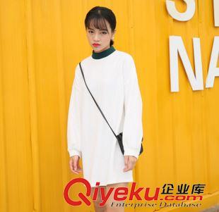 10月9號上新！ 2015秋冬新款韓版女裝  領口拼接綠色坑條燈籠袖連衣裙原始圖片3