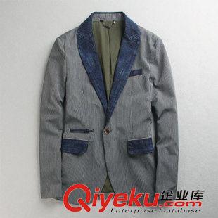 3月份更新 外贸原单 男士春季新品休闲西服西装外套 时尚牛仔拼接西装男外套