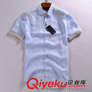 襯衫 ZA出品 男士短袖襯衫 小方領夏季短袖亞麻襯衫 純色清涼透氣原始圖片3