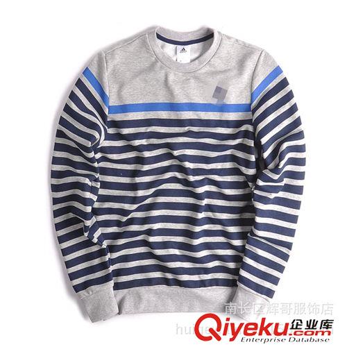夾克、皮衣、衛(wèi)衣 門店在售15秋裝新款！小三家男士圓領套頭條紋 毛圈絨衛(wèi)衣原始圖片2